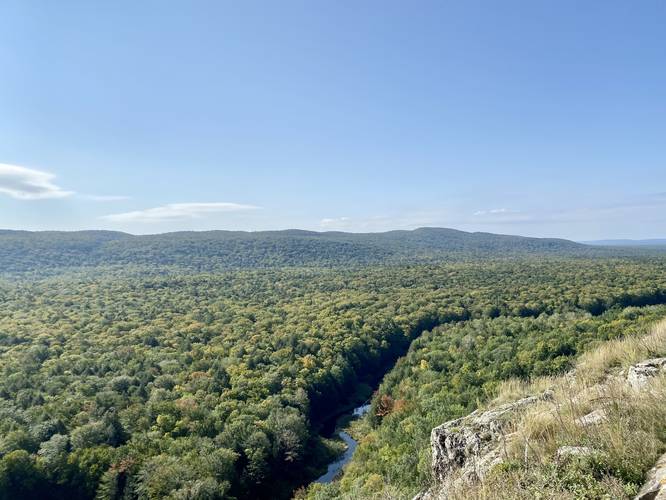 View of the Big Carp River cutting through the Porcupine Mountains