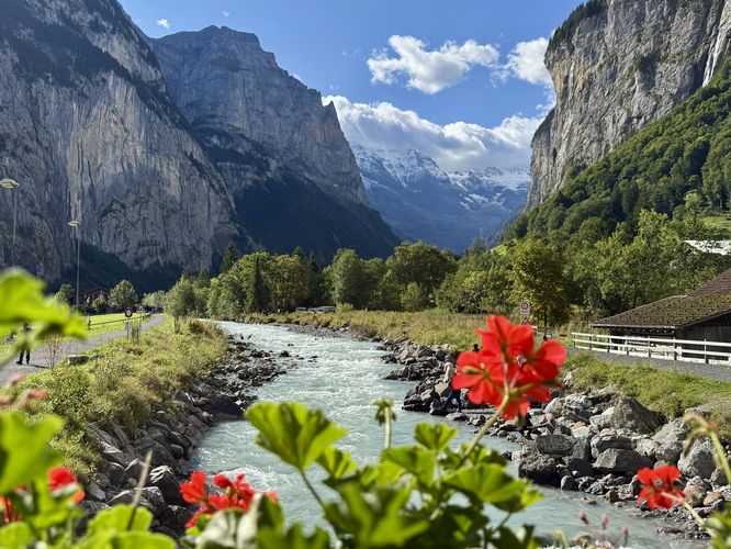 View of the Lauterbrunnen Valley from the river bridge