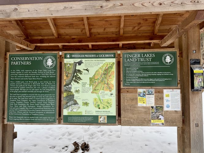 Sweedler Preserve at Lick Brook trail kiosk