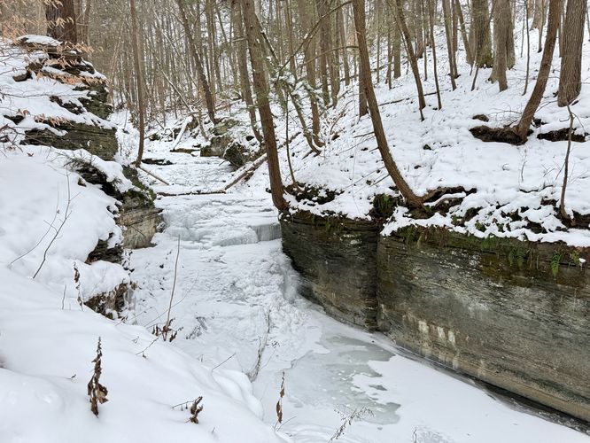 Small waterfall in upper Lick Brook Gorge