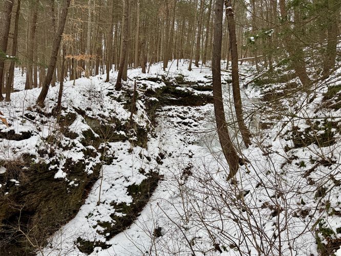 Large waterfall, frozen over (approx. 40-feet tall)