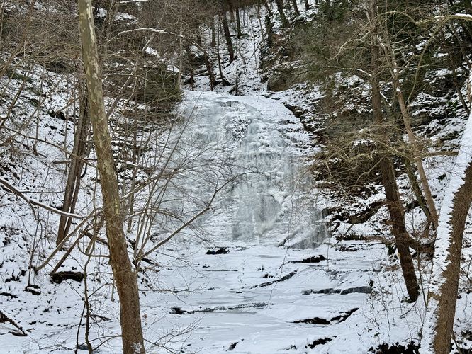 Downstream view of Lower Lick Brook Falls