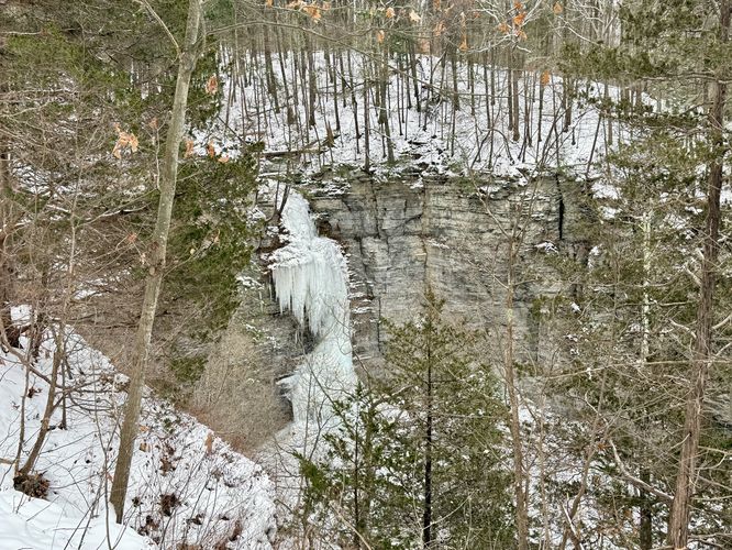 View of Lick Brook Falls (approx. 90-feet tall) from the trail