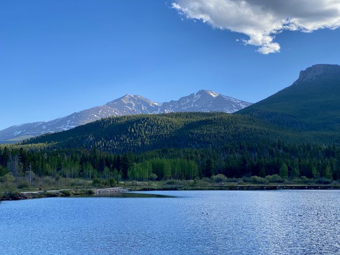 View of Lily Lake, Mount Meeker, Longs Peak, and Estes Cone