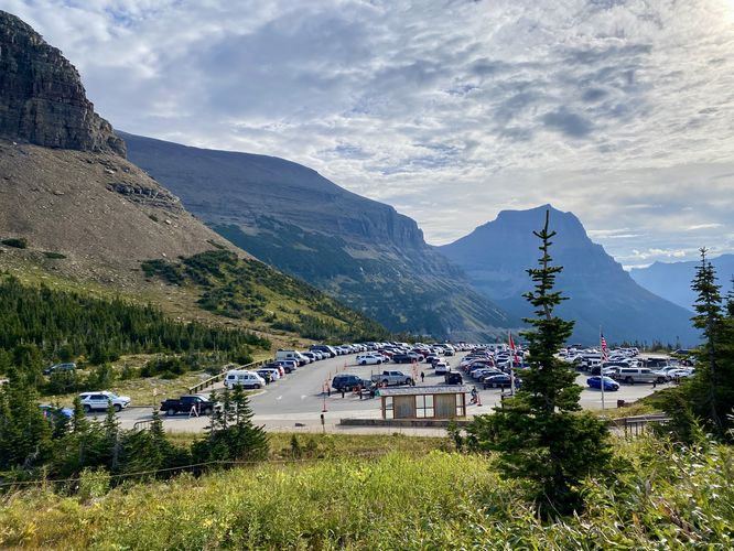 Eastward view from Logan Pass (parking lot below)