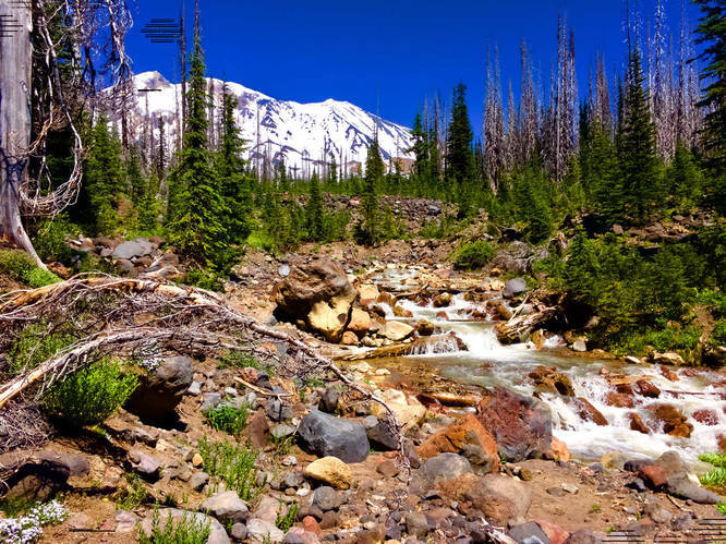 Creek and view of Mount Adams