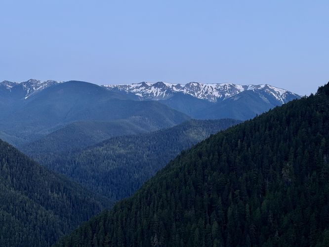 View of snow-capped mountains high above the Maiden Creek valley