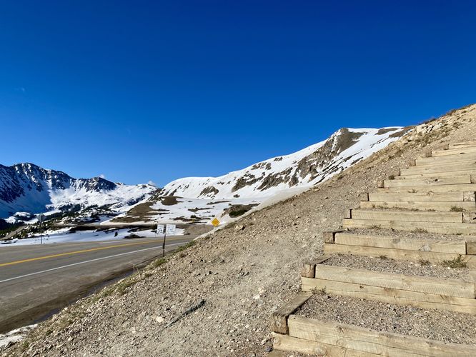 Stairs leading up to a viewpoint at Loveland Pass