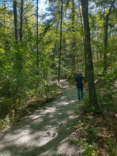 Crushed compacted stone along the trail provides easy foot travel