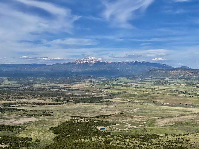 View of the Mancos Valley and snow-capped mountains