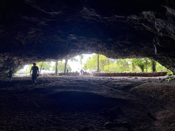 Looking back toward Ha'ena Beach inside the Maniniholo Dry Cave on Kauai