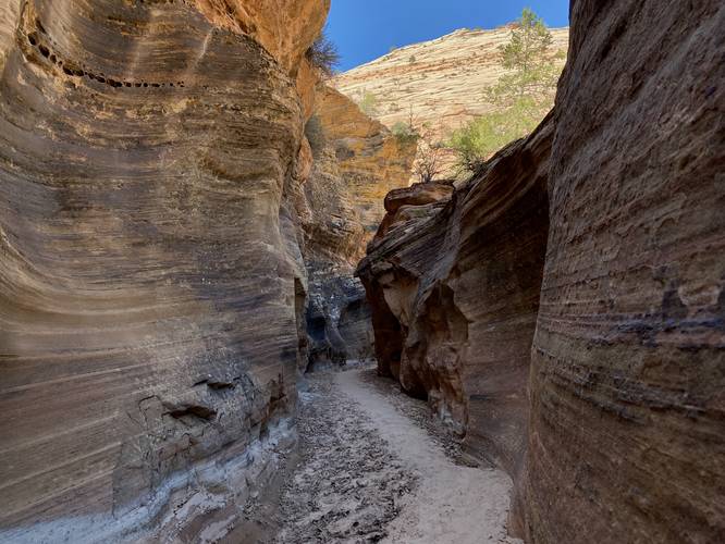 Hiking through the slot canyon