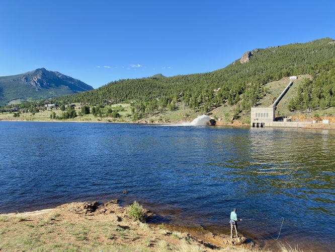 View of Mary's Lake and the hydroelectric power plant