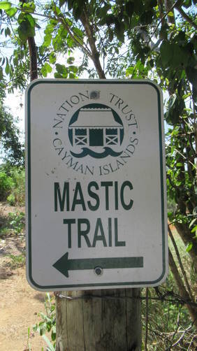 Trail sign on post