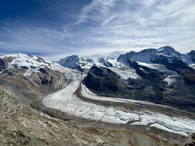 Wide angle view of Grenzgletscher from Gornergrat station