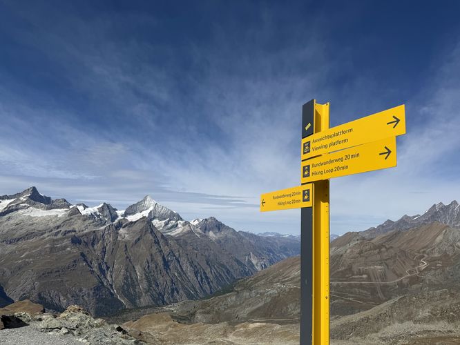 Trail sign atop Gornergrat summit