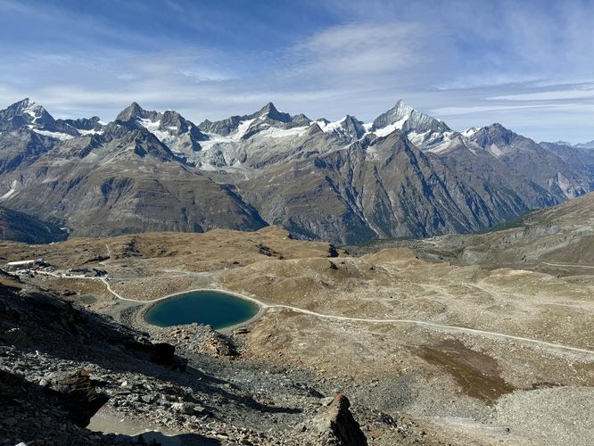 View of Gornergratsee and Alps from the summit
