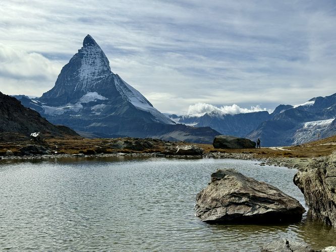View of the Matterhorn from an unnamed alpine lake