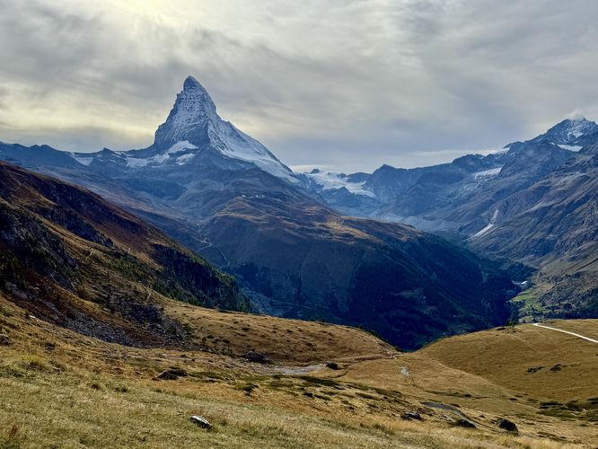 Alpine meadow view of the Matterhorn