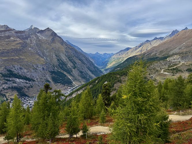 View of Zermatt from the mountain biking trail