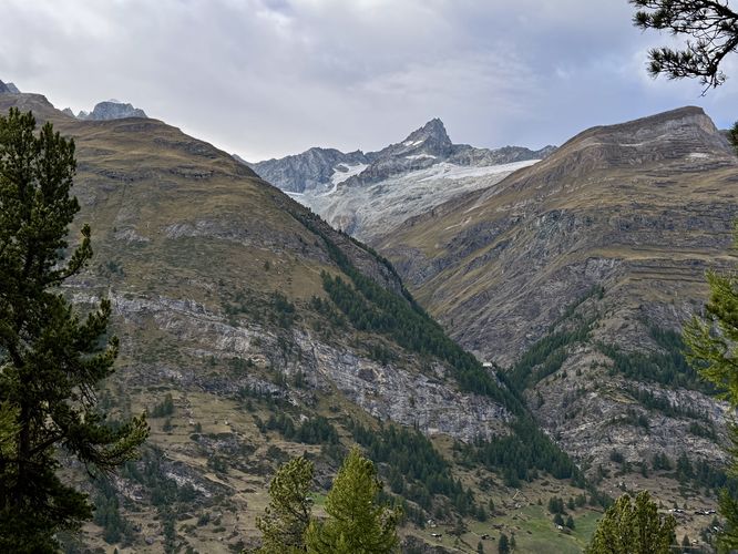 View of alpine mountains above Zermatt