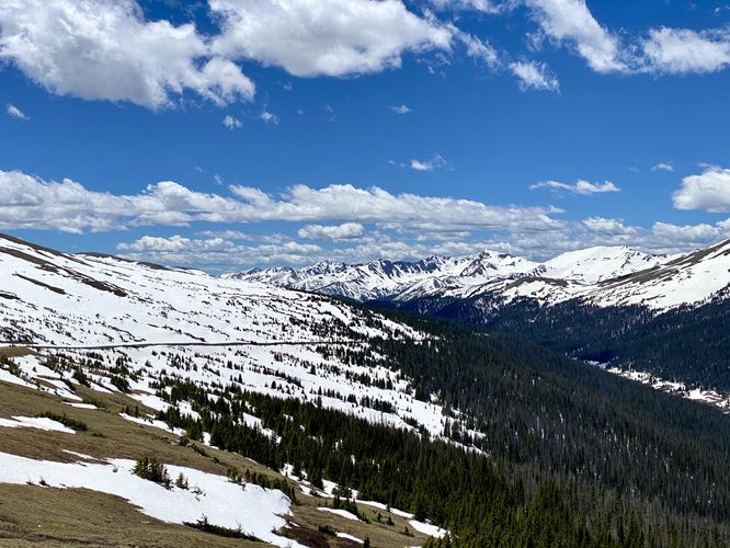 Snow-capped mountain views from Medicine Bow Curve