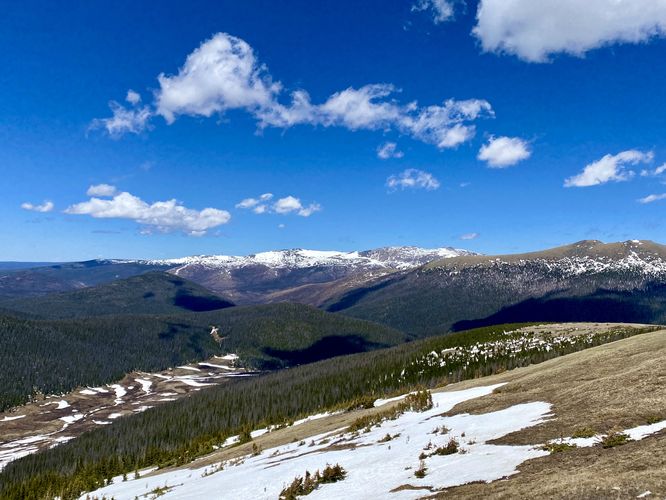Snow-capped mountain views from Medicine Bow Curve