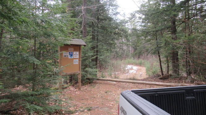 Trail Kiosk and log barrier