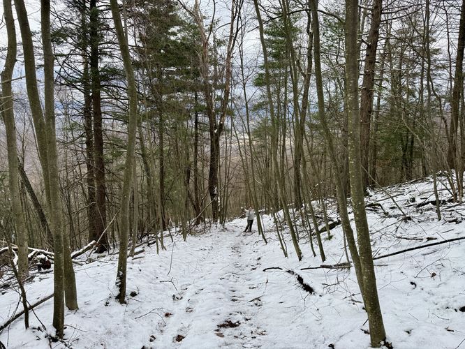 Waiting on the trail. It's super steep!