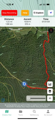Screenshot mid-hike using the MyHikes app