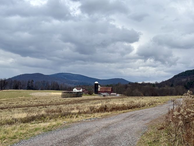 DCNR farm sits in the foreground with Osterhout Mountain behind