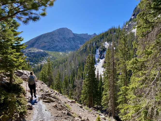 Hiking the Sky Pond Trail with a view