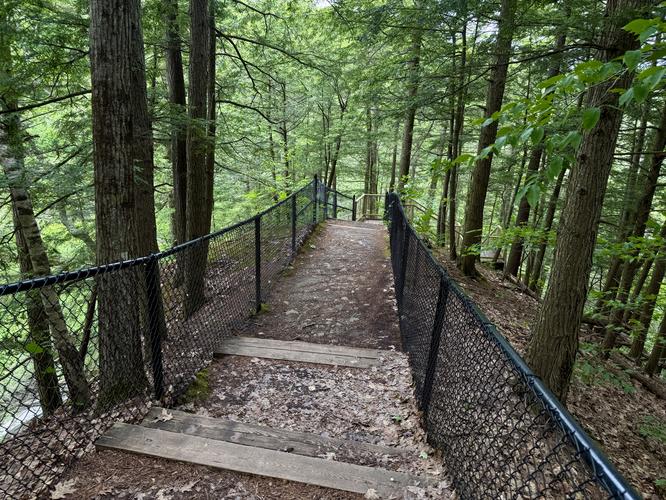 Steps lead down to the overlook platform