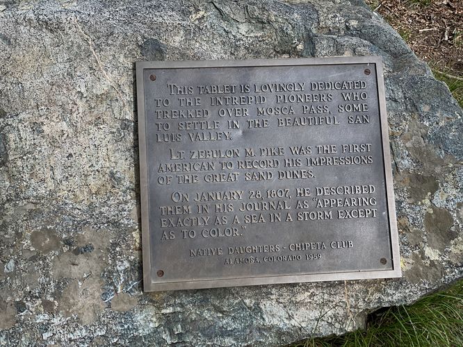 Plaque dedicated to first Mosca Pass settlers