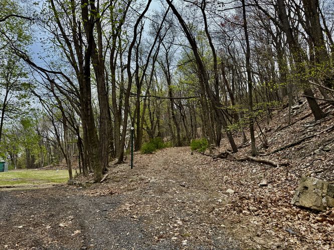 Mount Penn Pagoda Trail leads up into the woods