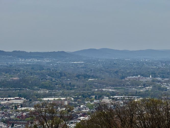 View of distant mountains above Reading, PA as seen from the Mount Penn Pagoda