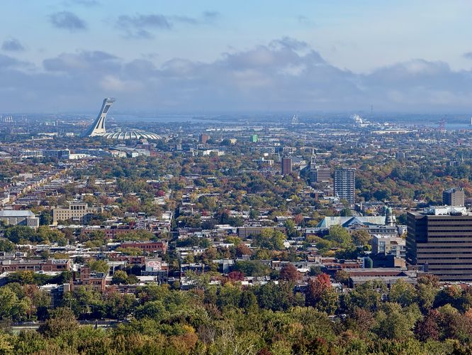 View of the Montreal Biodome from View of Montreal from Camilien-Houde belvedere