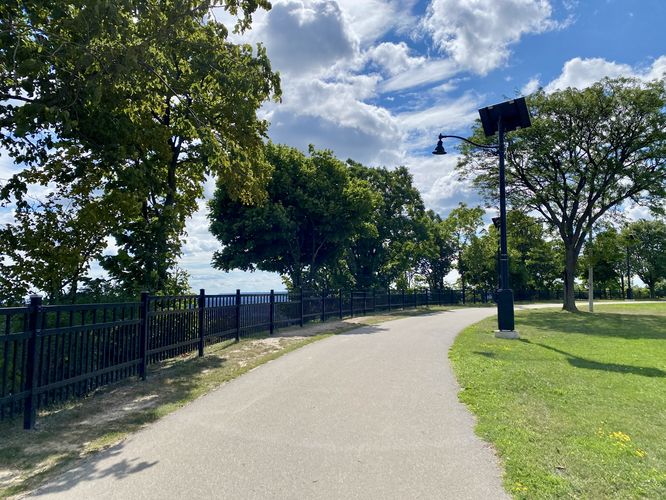 Paved path runs along the Niagara Escarpment along Mountain Brow
