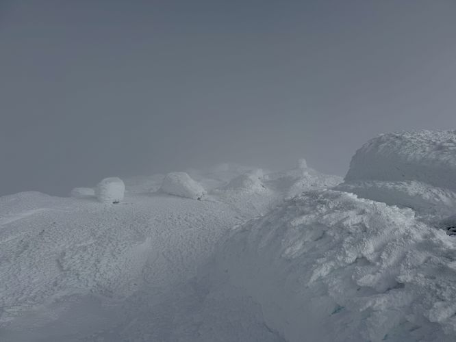 Frozen tundra from the summit of Mt Marcy (above the plaque)
