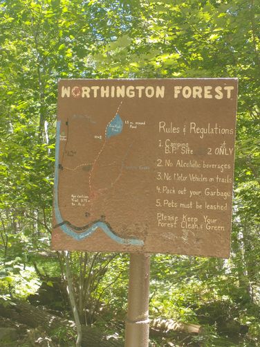 Signage along the trail for the Worthington Forest.