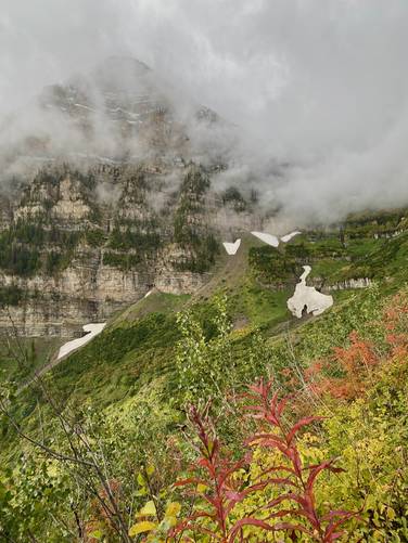 Autumn foliage and snowfields on the slopes of Mt. Timpanogos