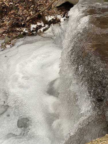 Top of Mt. Tom Falls, 3-feet tall 15-feet wide frozen in Jan 2022