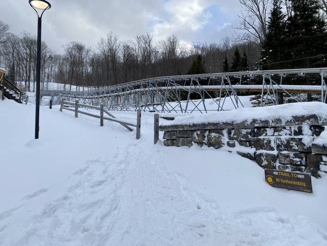 Mt. Van Hoevenberg Trail trailhead (adjacent to Olympic Bobsled Run building)