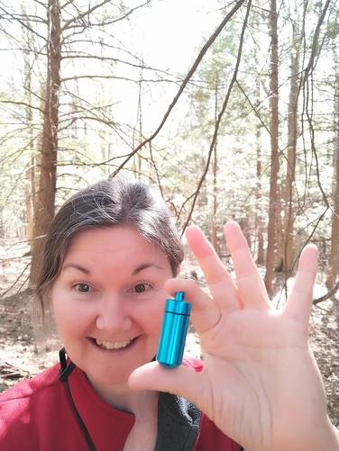 One of the geocaches we found on the trail