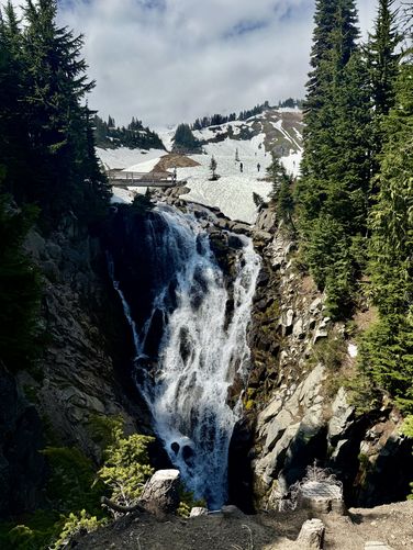 Portrait view of the 100-foot tall Myrtle Falls