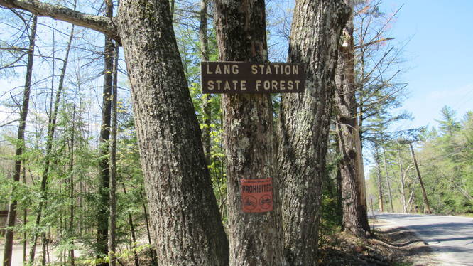 Lang Station State Forest sign on Gregg Mill Road