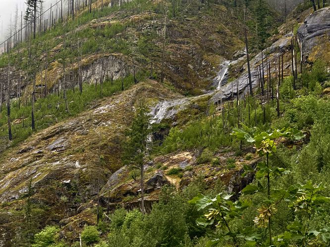 View of the upper two tiers of the Newhalem Waterfall