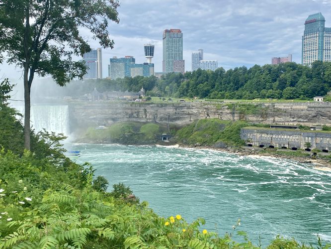 View of Horseshoe Falls (left) and the turquoise waters of the Niagara River