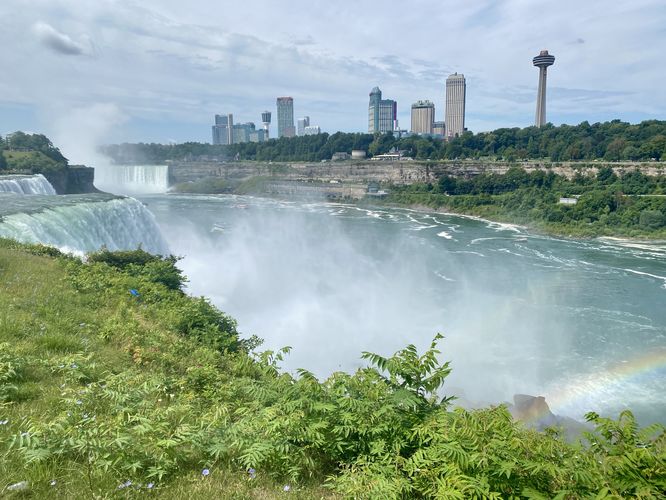 American Falls, Horseshoe Falls, and a rainbow in Niagara Gorge