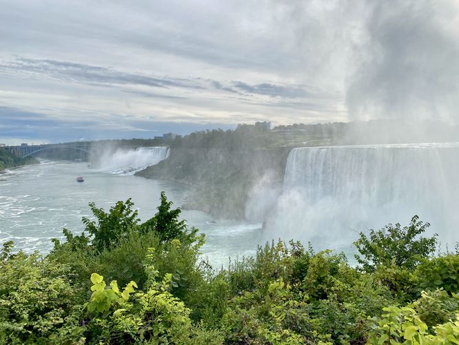 View of Horseshoe Falls (right) and American Falls (left) at Niagara Falls
